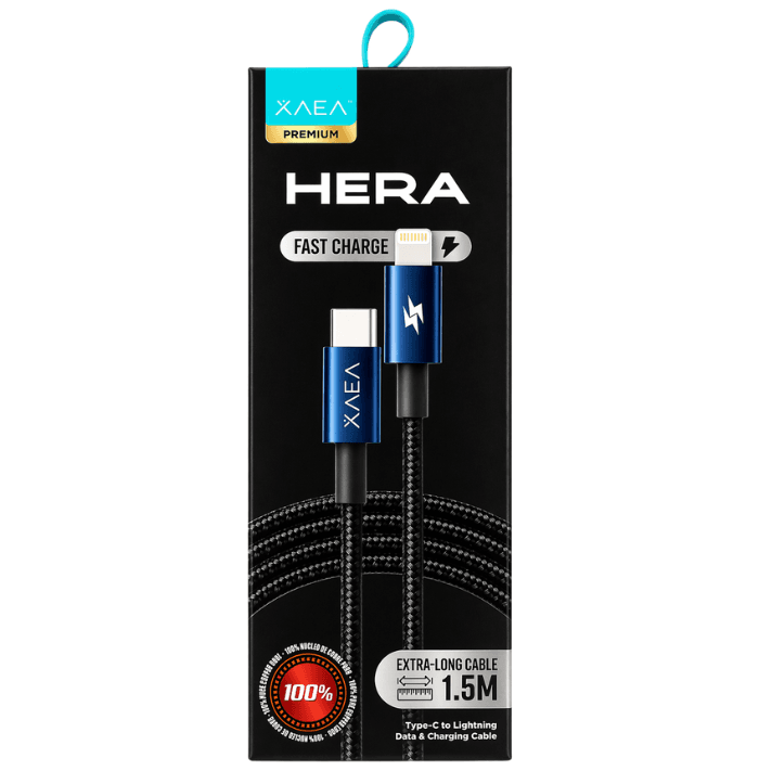 CABLE TIPO C A LIGHTNING HERA AZUL - NEGRO CARGA RAPIDA