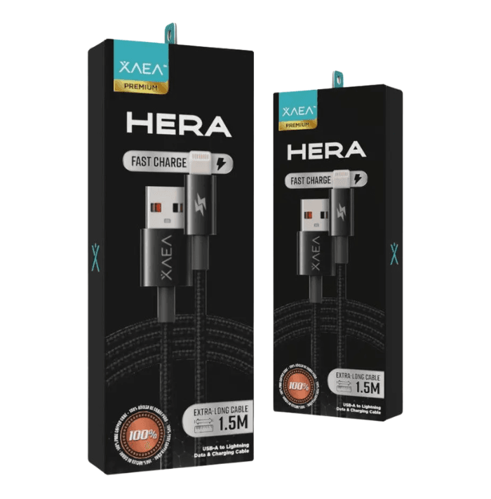 CABLE TIPO USB A LIGHTNING HERA XAEA CARGA RAPIDA NEGRO